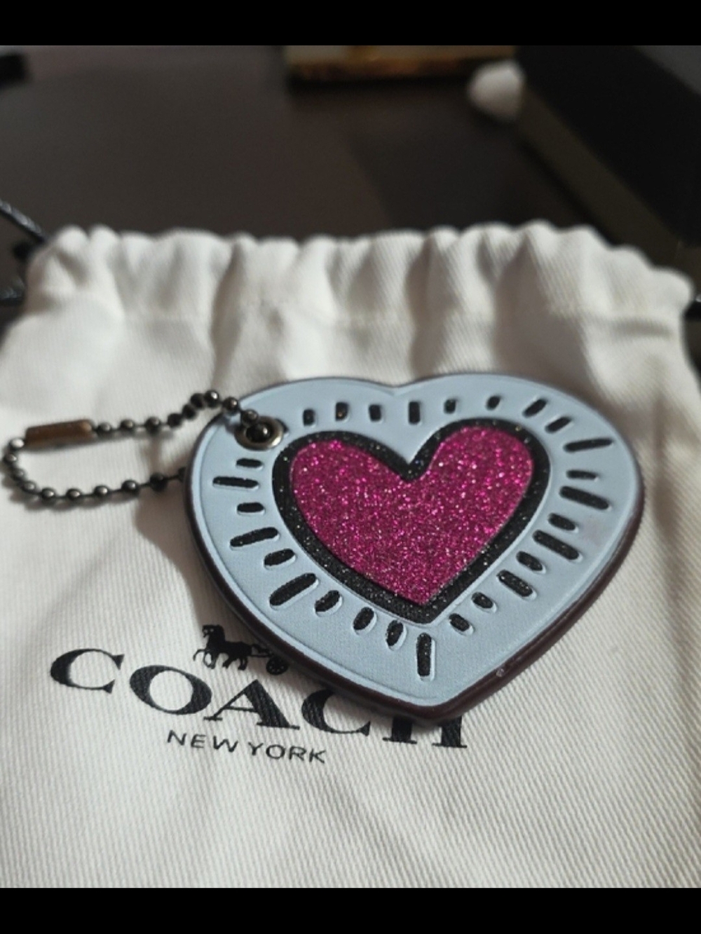Coach × Keith Haring Collab Glitter Heart KeyChain/HangTag - Picture 6 of 7
